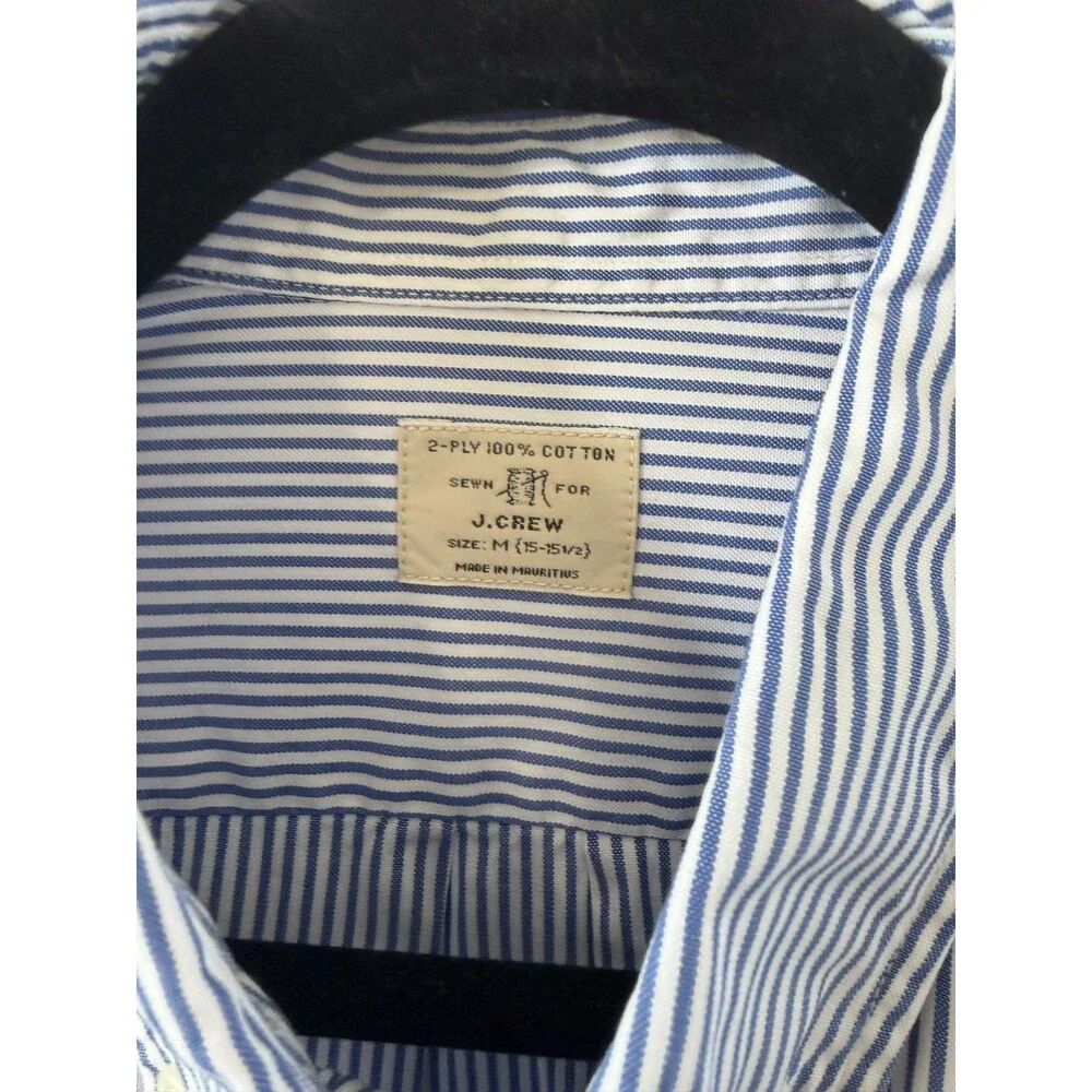 J Crew Sunwashed Oxford Button Down Shirt Mens M 15-15.5Blue White Striped Long